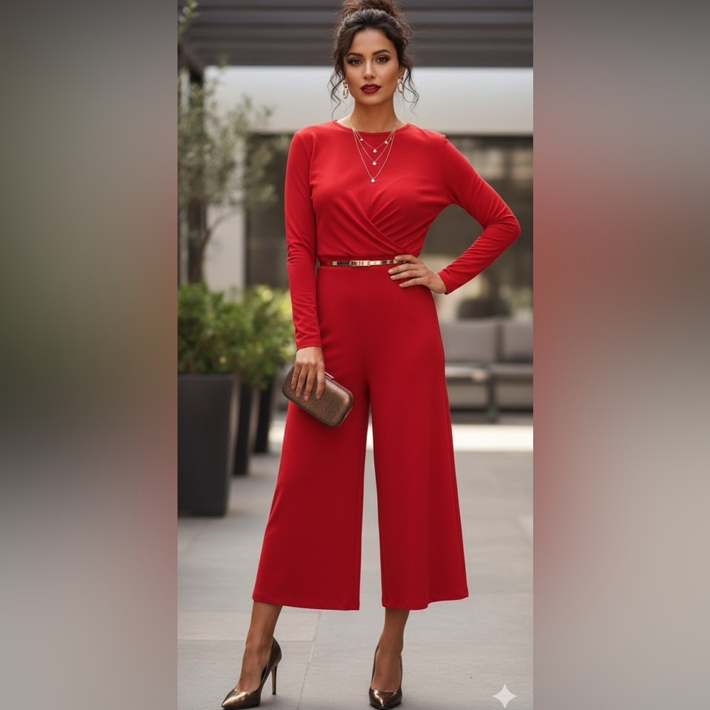 Boohoo Red Twist Wide Leg Jumpsuit